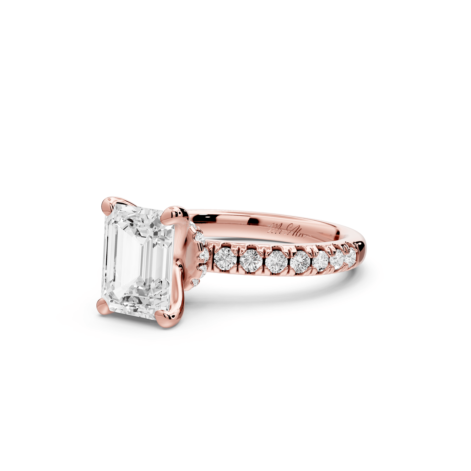 Flora - 2ct 18k rose gold emerald talong prong Wrap around halo Half Band Engagement Ring - Mr. Alex Jewelry