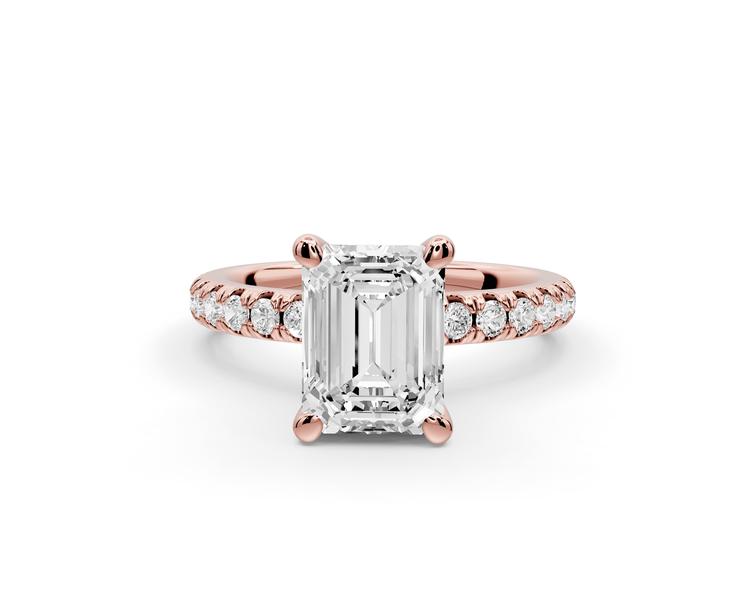 Flora - 2ct 18k rose gold emerald talong prong Wrap around halo Half Band Engagement Ring - Mr. Alex Jewelry