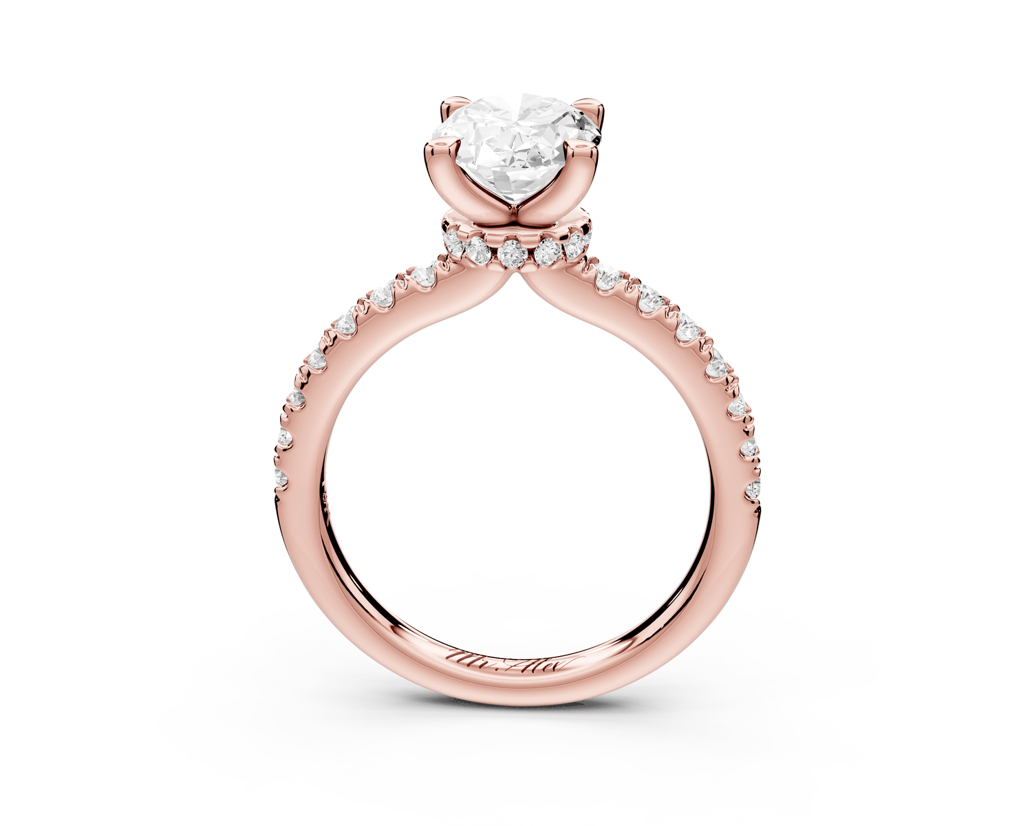 Flora - 2ct 18k rose gold oval talong prong Wrap around halo Half Band Engagement Ring - Mr. Alex Jewelry