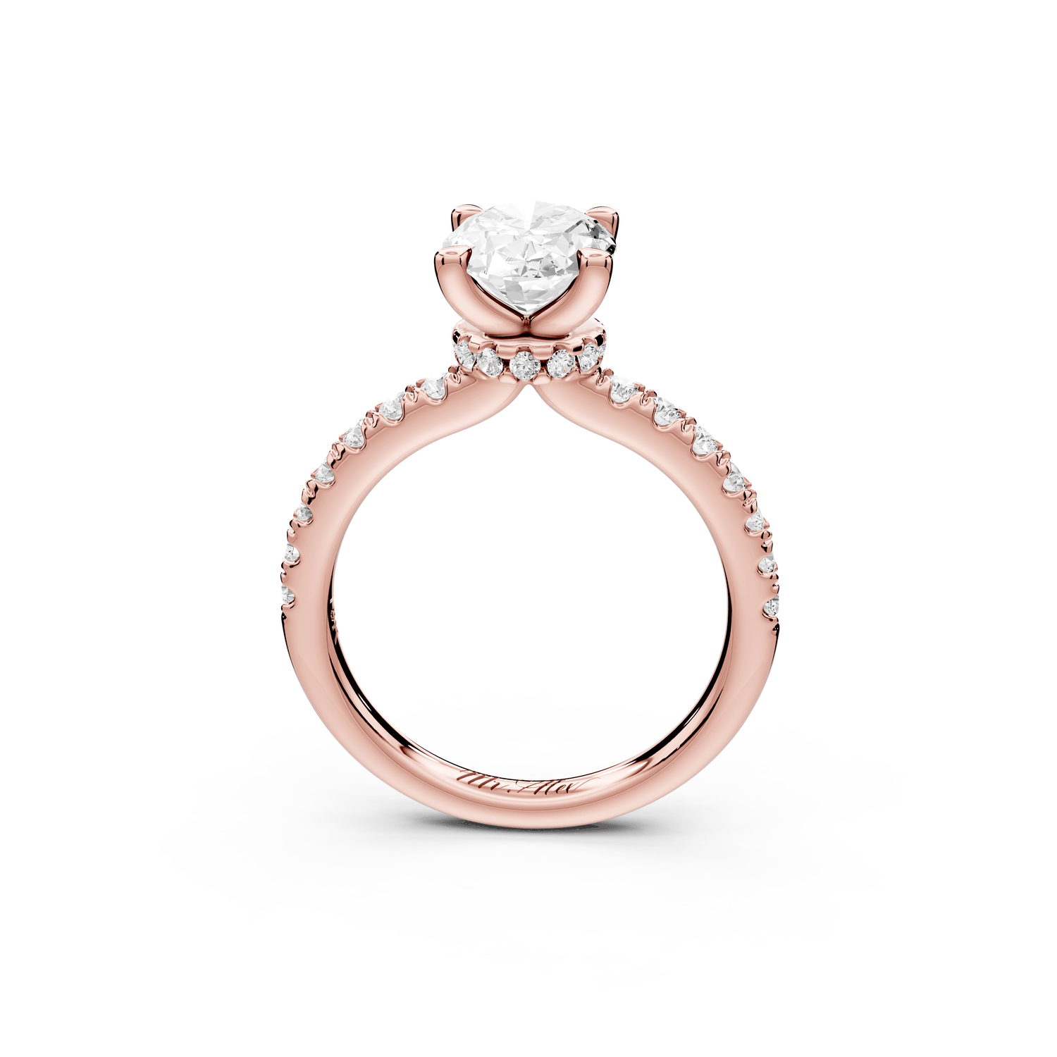 Flora - 2ct 18k rose gold oval talong prong Wrap around halo Half Band Engagement Ring - Mr. Alex Jewelry