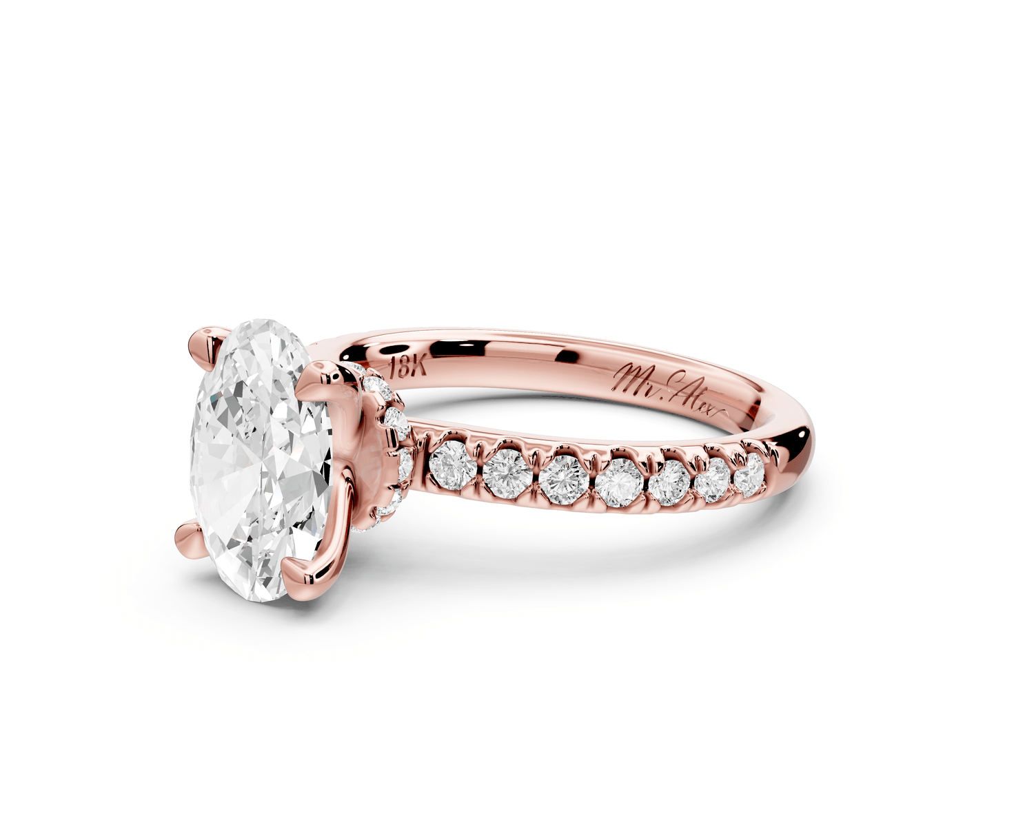 Flora - 2ct 18k rose gold oval talong prong Wrap around halo Half Band Engagement Ring - Mr. Alex Jewelry