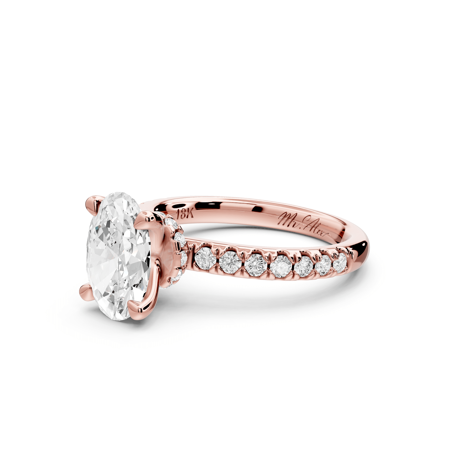 Flora - 2ct 18k rose gold oval talong prong Wrap around halo Half Band Engagement Ring - Mr. Alex Jewelry