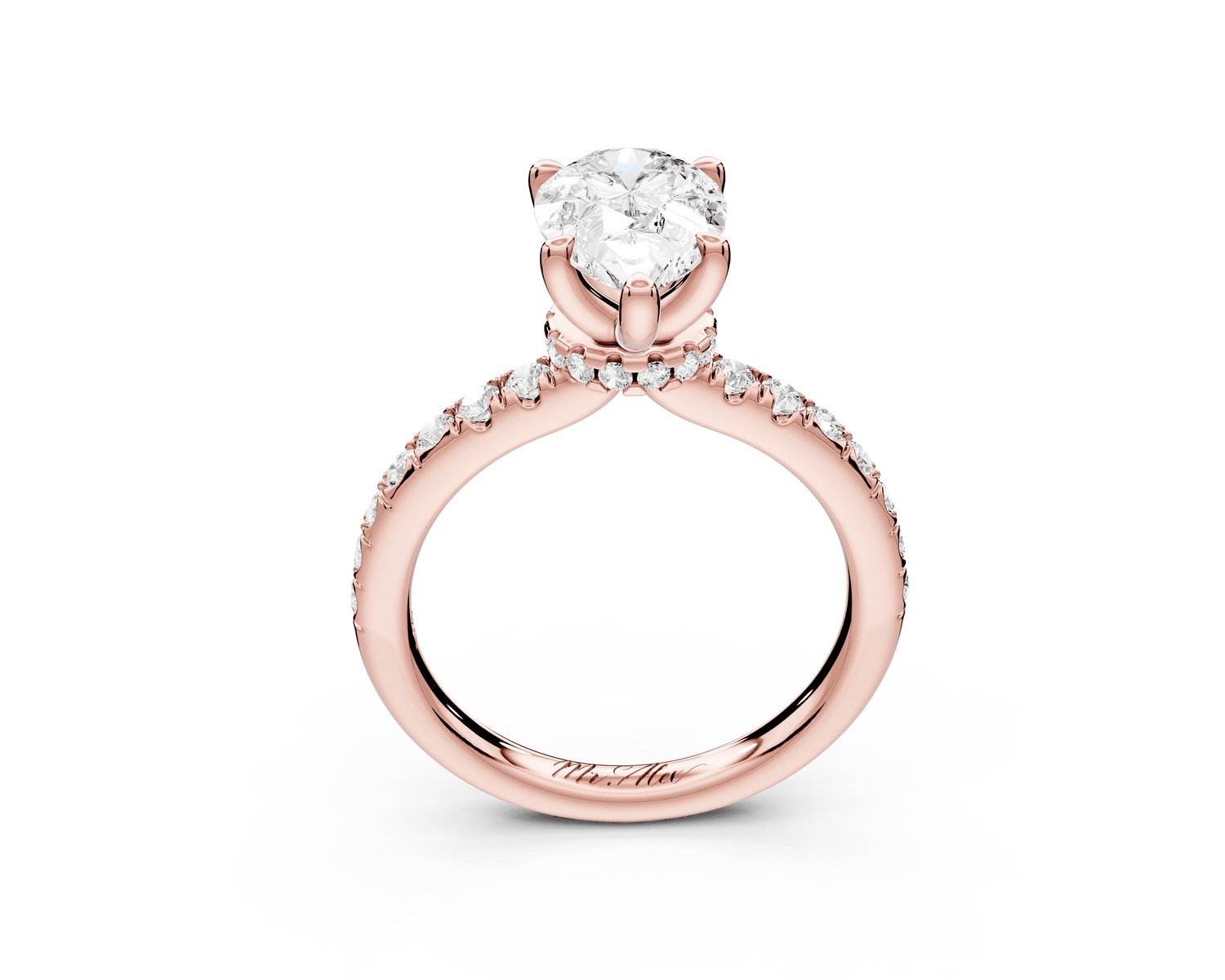 Flora - 2ct 18k rose gold pear talong prong Wrap around halo Half Band Engagement Ring - Mr. Alex Jewelry