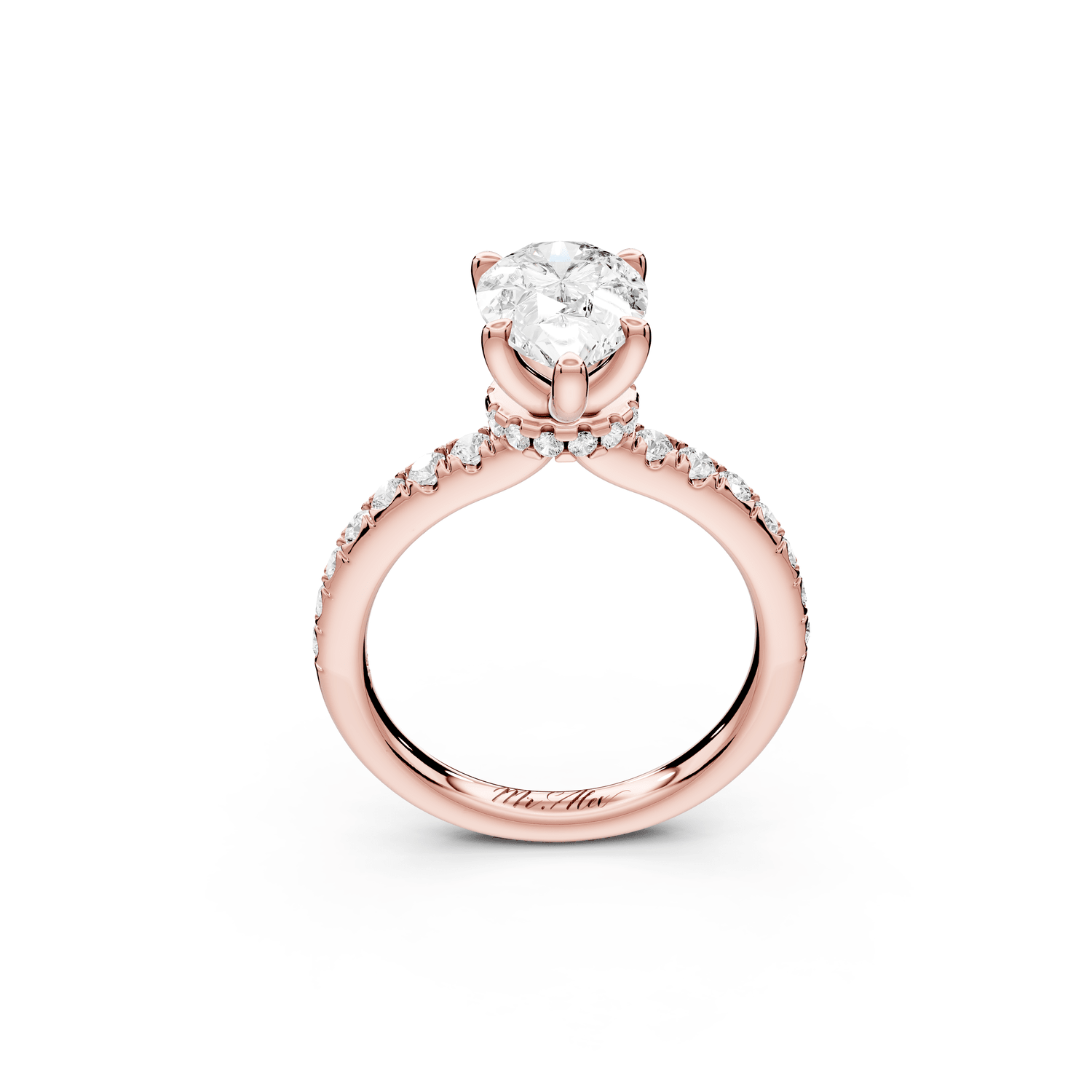 Flora - 2ct 18k rose gold pear talong prong Wrap around halo Half Band Engagement Ring - Mr. Alex Jewelry