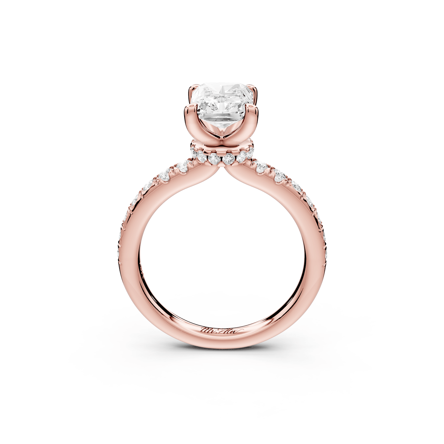 Flora - 2ct 18k rose gold radiant talong prong Wrap around halo Half Band Engagement Ring - Mr. Alex Jewelry