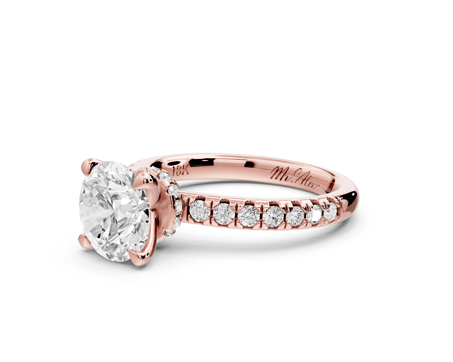 Flora - 2ct 18k rose gold round talong prong Wrap around halo Half Band Engagement Ring - Mr. Alex Jewelry