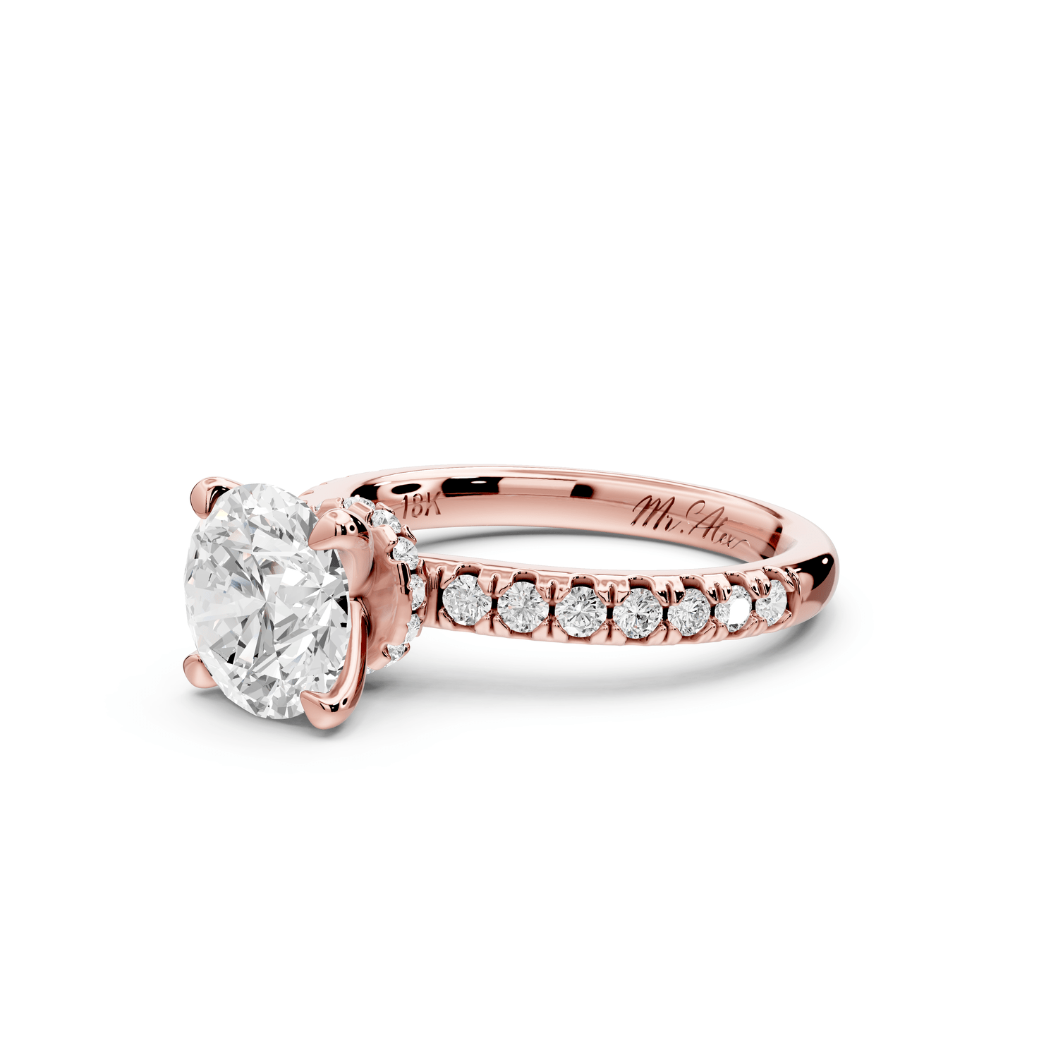 Flora - 2ct 18k rose gold round talong prong Wrap around halo Half Band Engagement Ring - Mr. Alex Jewelry