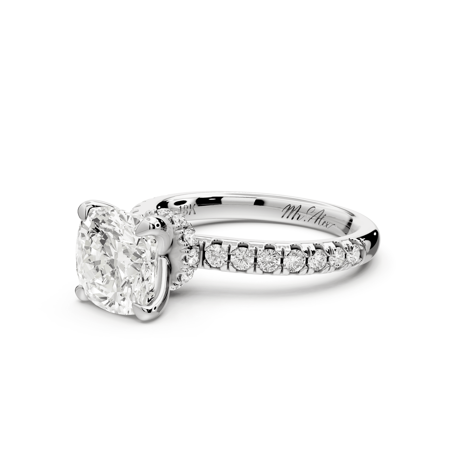Flora - 2ct 18k white gold cushion talong prong Wrap around halo Half Band Engagement Ring - Mr. Alex Jewelry
