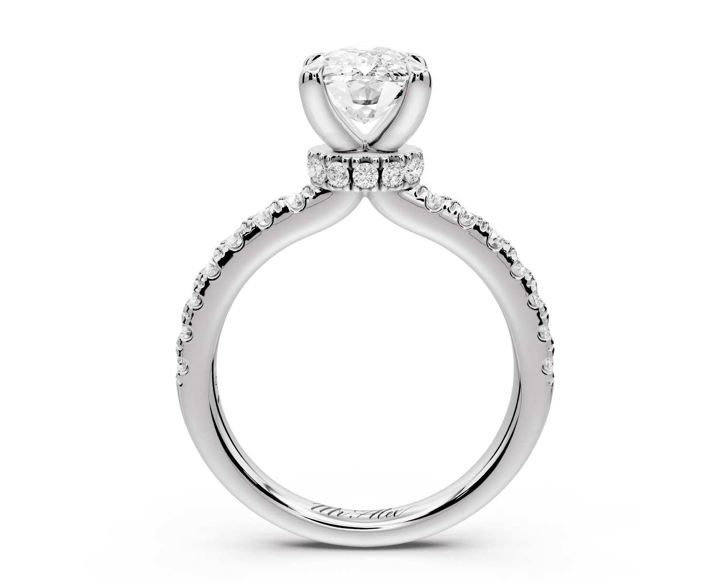 Flora - 2ct 18k white gold ecushion talong prong Wrap around halo Half Band Engagement Ring - Mr. Alex Jewelry