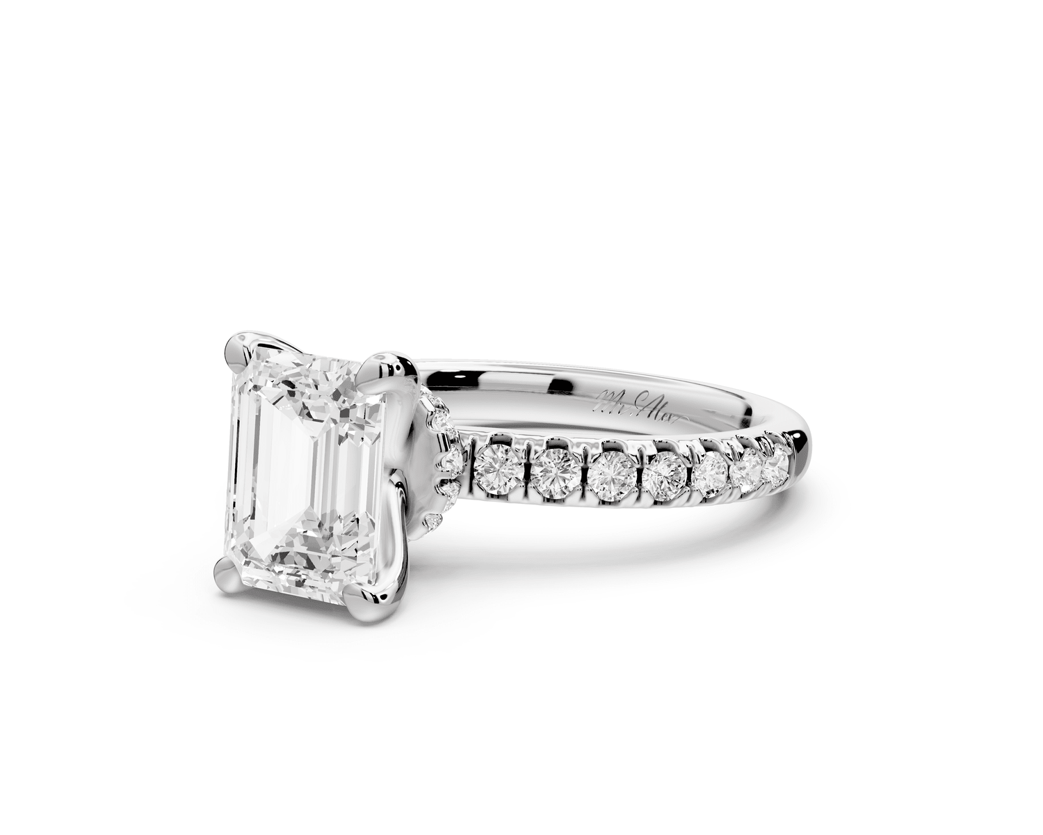Flora - 2ct 18k white gold emerald talong prong Wrap around halo Half Band Engagement Ring - Mr. Alex Jewelry