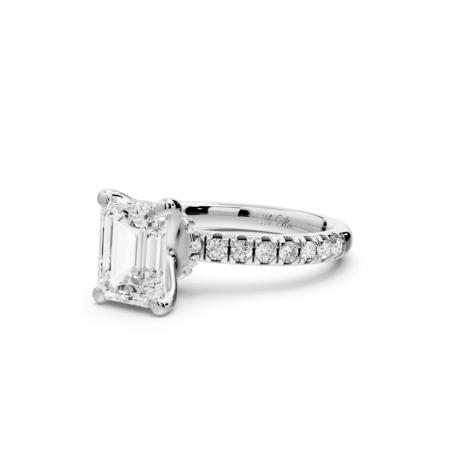Flora - 2ct 18k white gold emerald talong prong Wrap around halo Half Band Engagement Ring - Mr. Alex Jewelry