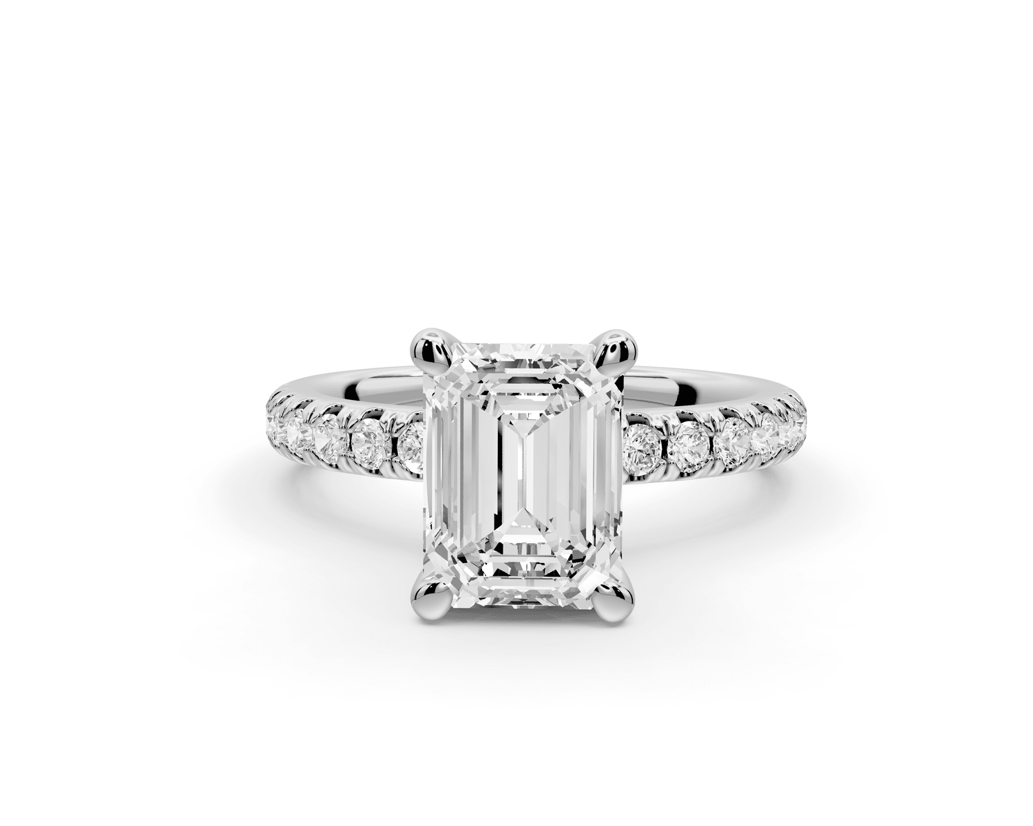 Flora - 2ct 18k white gold emerald talong prong Wrap around halo Half Band Engagement Ring - Mr. Alex Jewelry