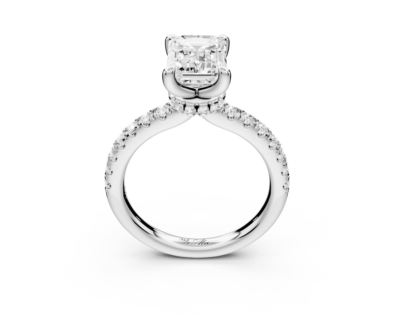 Flora - 2ct 18k white gold emerald talong prong Wrap around halo Half Band Engagement Ring - Mr. Alex Jewelry