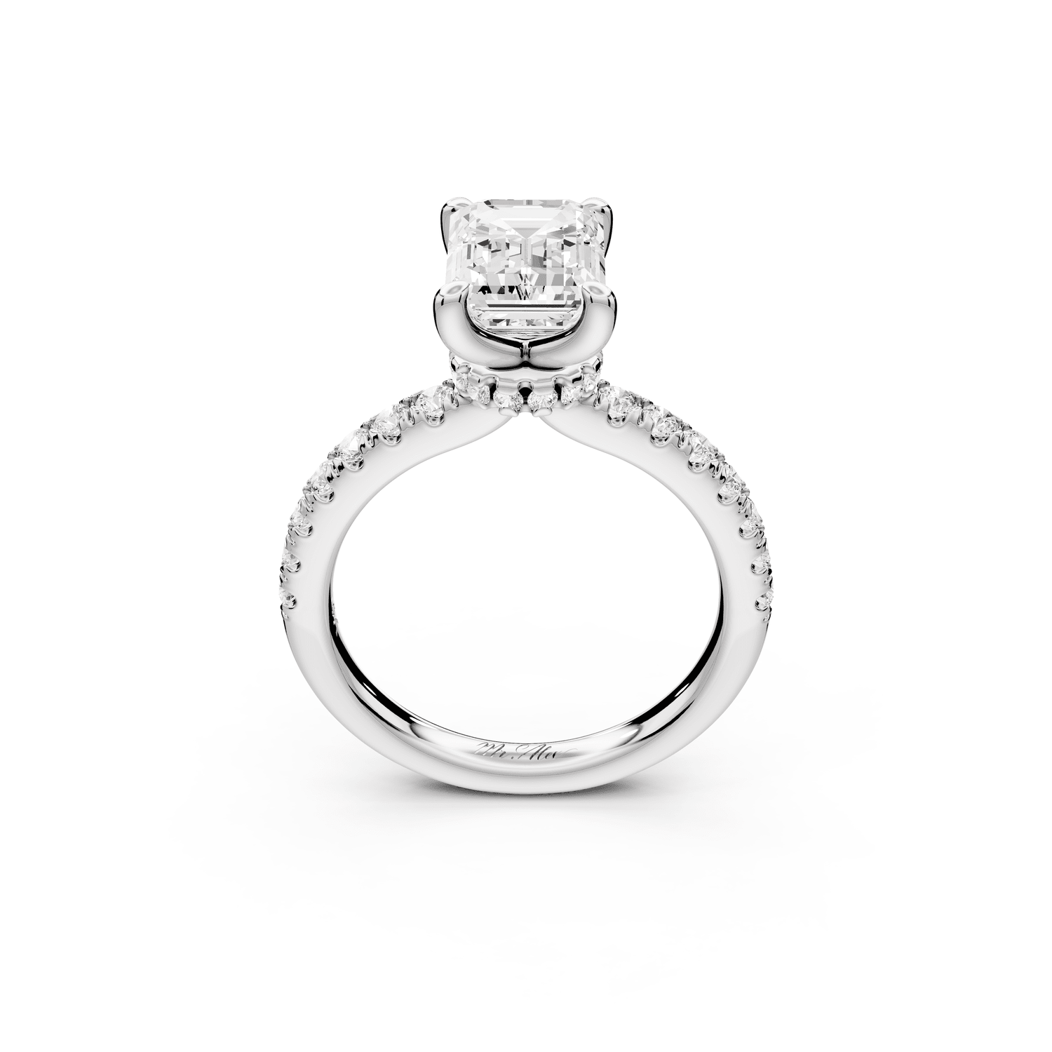 Flora - 2ct 18k white gold emerald talong prong Wrap around halo Half Band Engagement Ring - Mr. Alex Jewelry