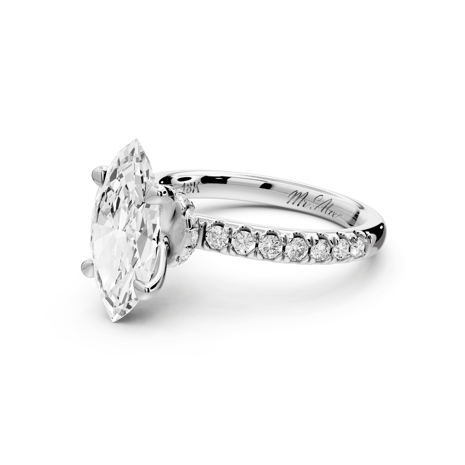 Flora - 2ct 18k white gold marquise talong prong Wrap around halo Half Band Engagement Ring - Mr. Alex Jewelry