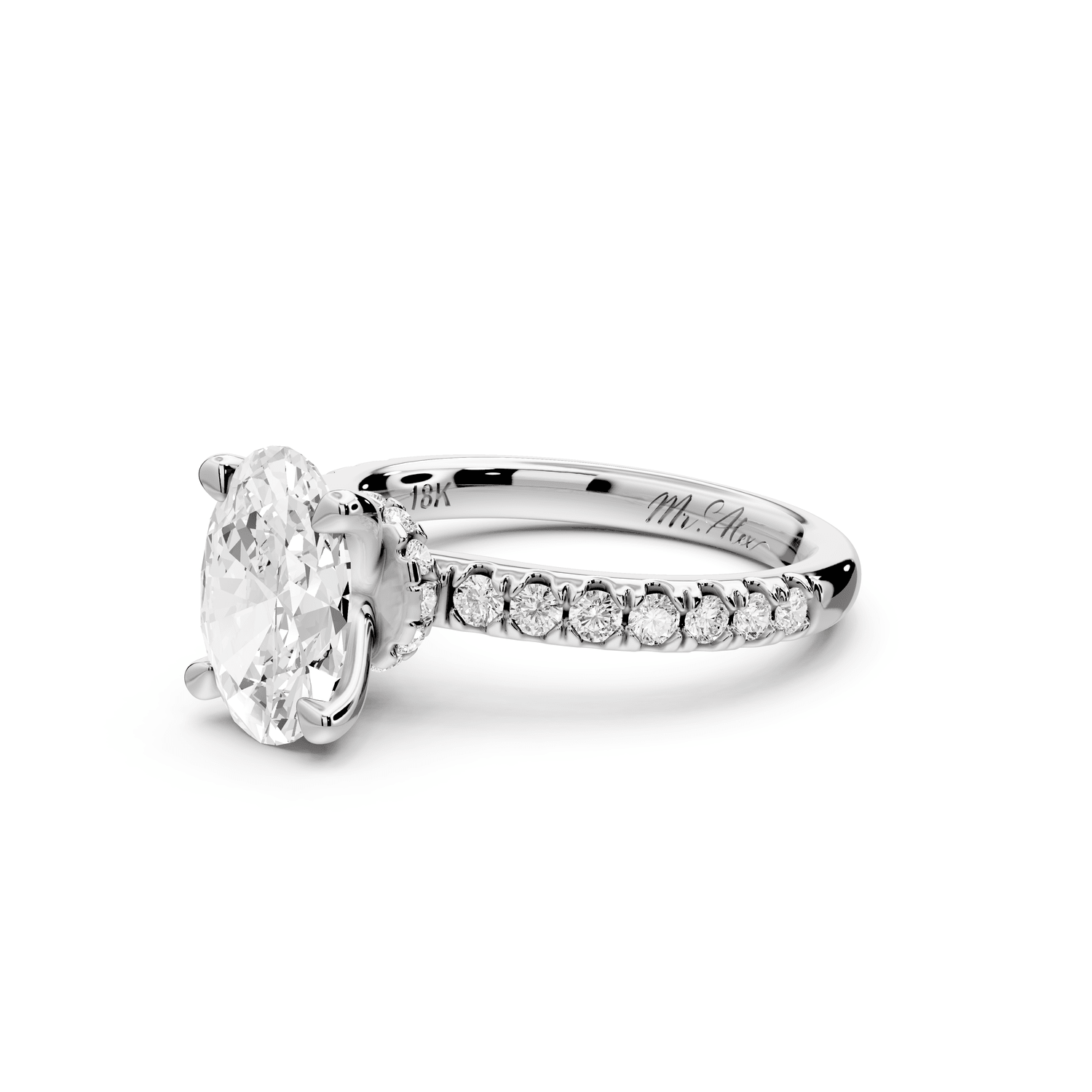 Flora - 2ct 18k white gold oval talong prong Wrap around halo Half Band Engagement Ring - Mr. Alex Jewelry