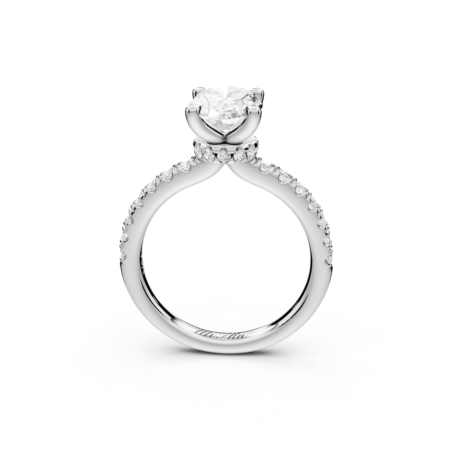 Flora - 2ct 18k white gold oval talong prong Wrap around halo Half Band Engagement Ring - Mr. Alex Jewelry