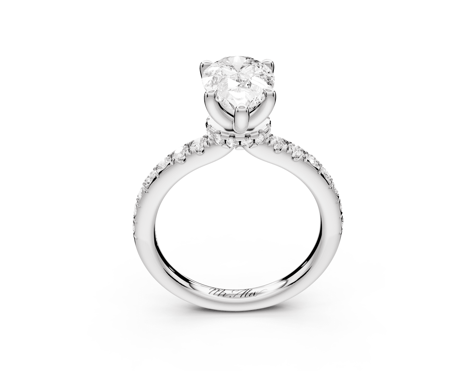 Flora - 2ct 18k white gold pear talong prong Wrap around halo Half Band Engagement Ring - Mr. Alex Jewelry