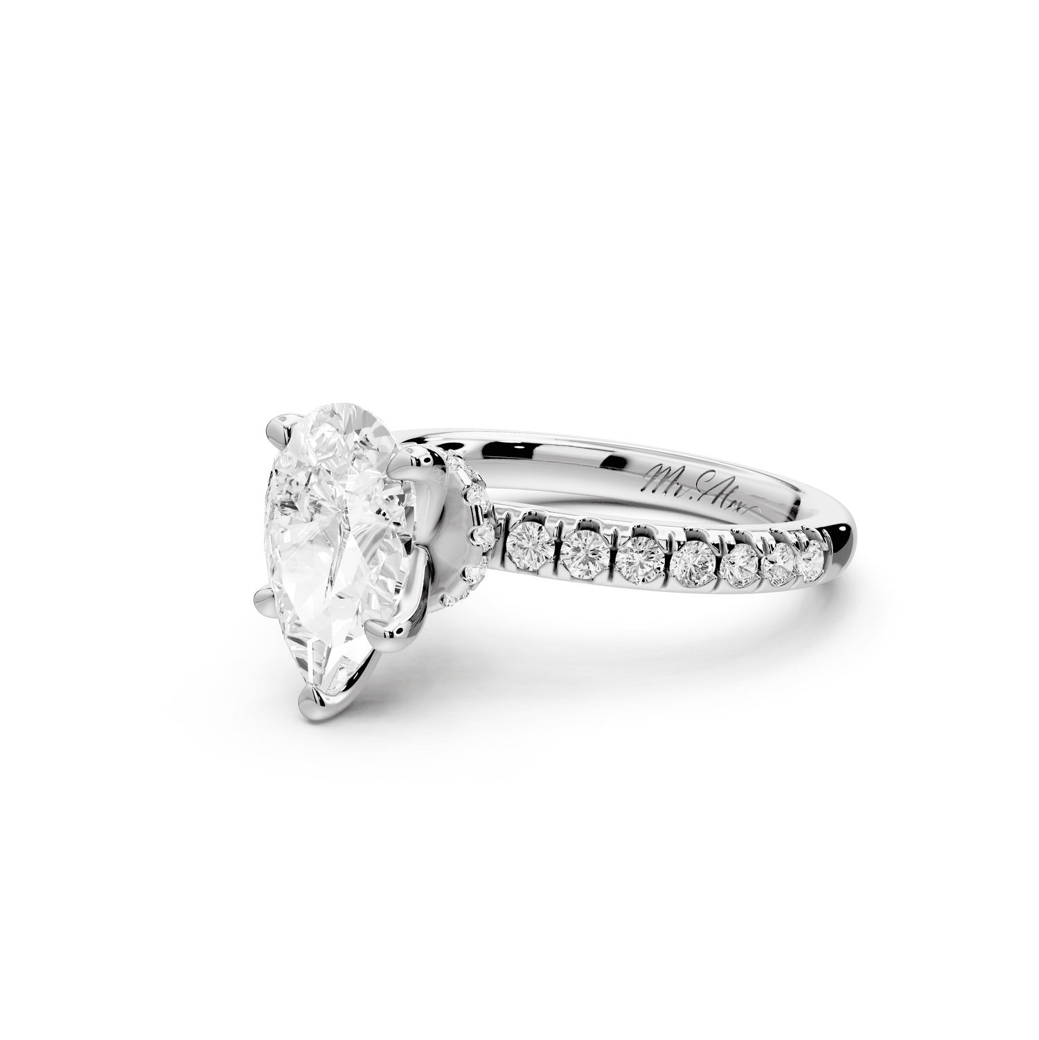 Flora - 2ct 18k white gold pear talong prong Wrap around halo Half Band Engagement Ring - Mr. Alex Jewelry