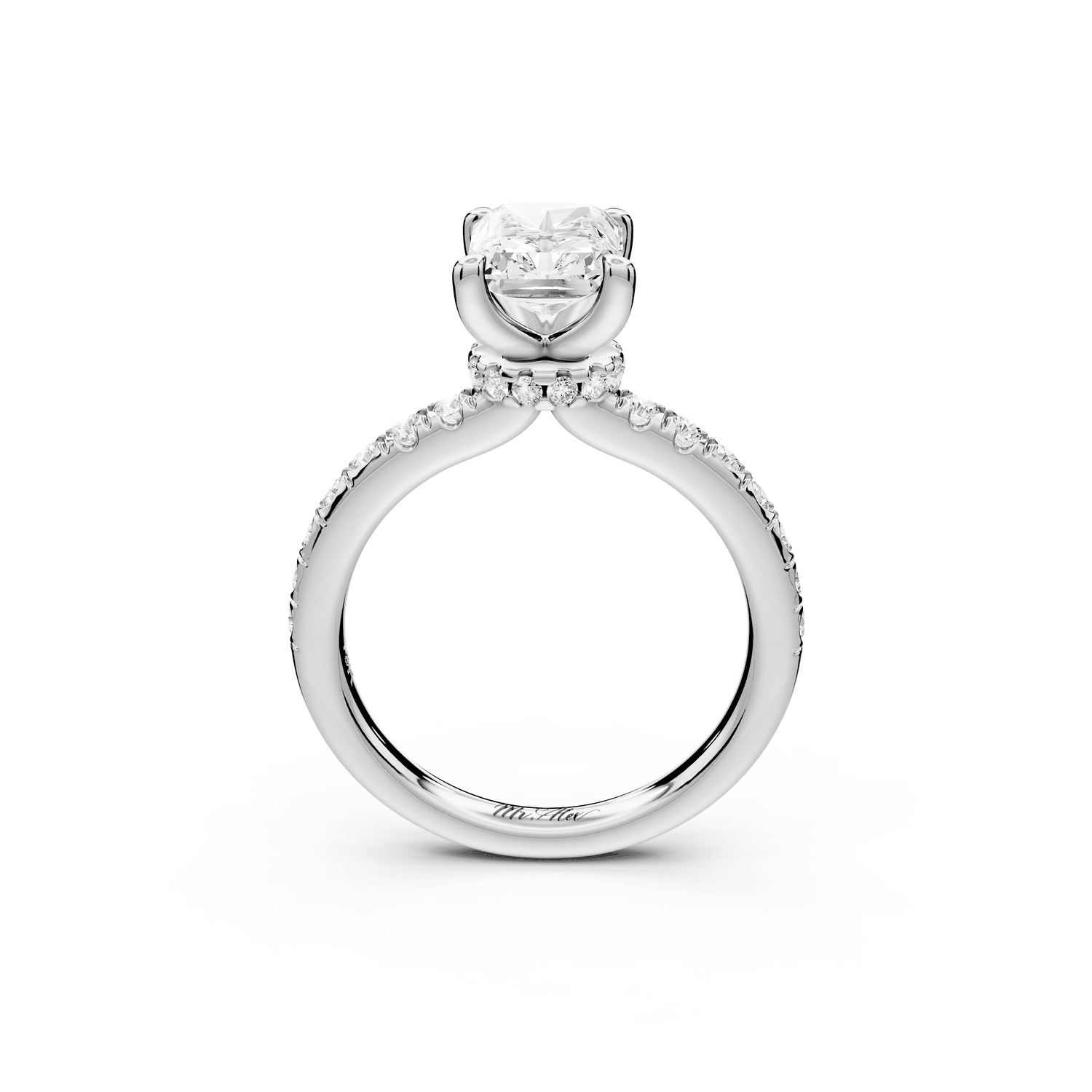 Flora - 2ct 18k white gold radiant talong prong Wrap around halo Half Band Engagement Ring - Mr. Alex Jewelry