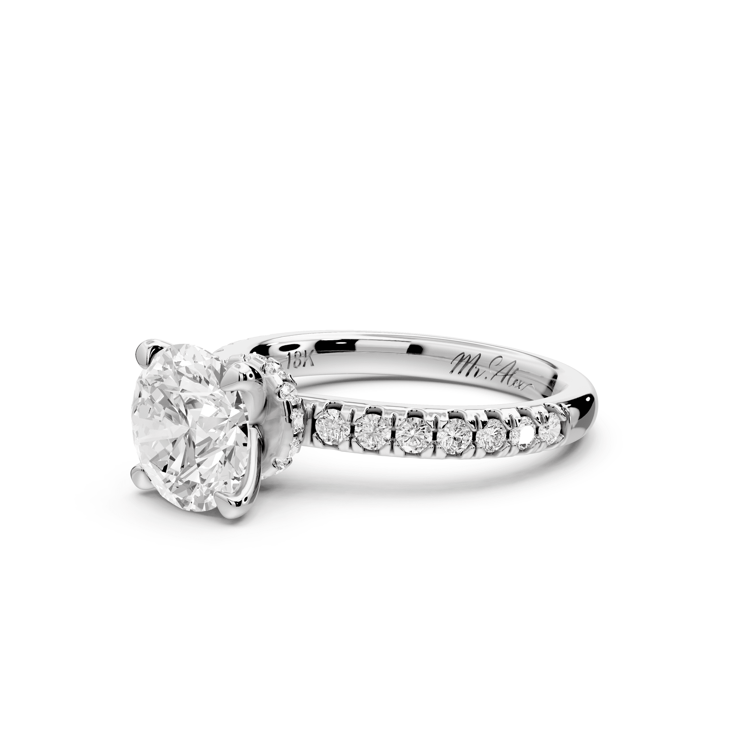 Flora - 2ct 18k white gold round talong prong Wrap around halo Half Band Engagement Ring - Mr. Alex Jewelry