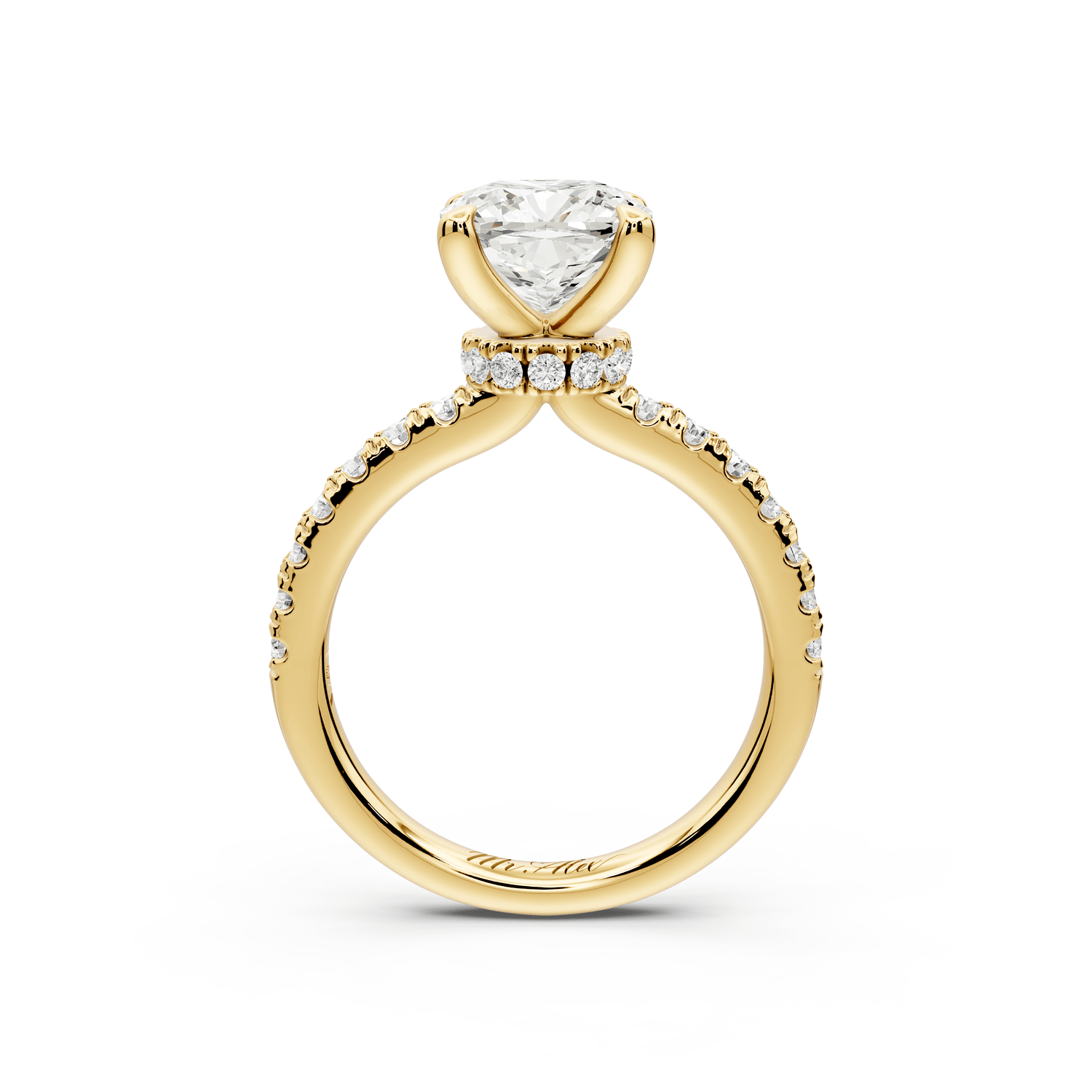 Flora - 2ct 18k yellow gold cushion talong prong Wrap around halo Half Band Engagement Ring - Mr. Alex Jewelry