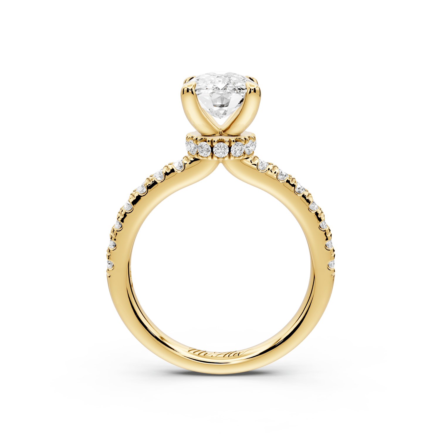 Flora - 2ct 18k yellow gold ecushion talong prong Wrap around halo Half Band Engagement Ring - Mr. Alex Jewelry