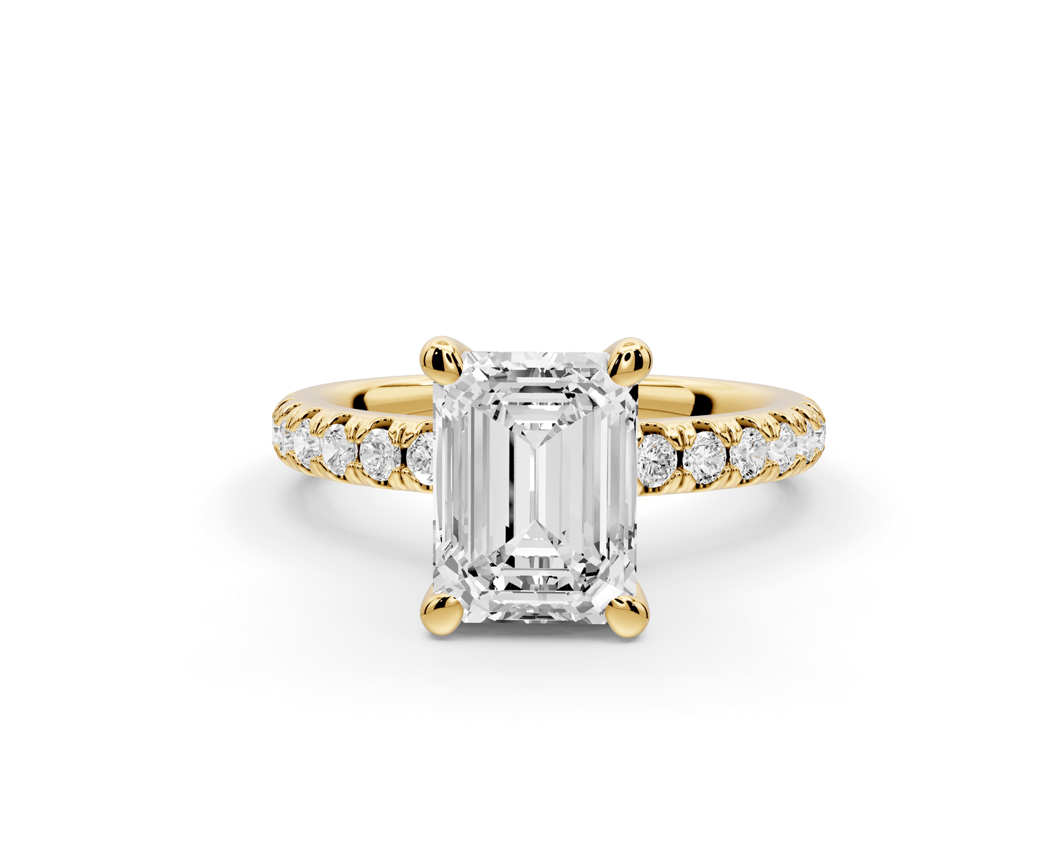 Flora - 2ct 18k yellow gold emerald talong prong Wrap around halo Half Band Engagement Ring - Mr. Alex Jewelry