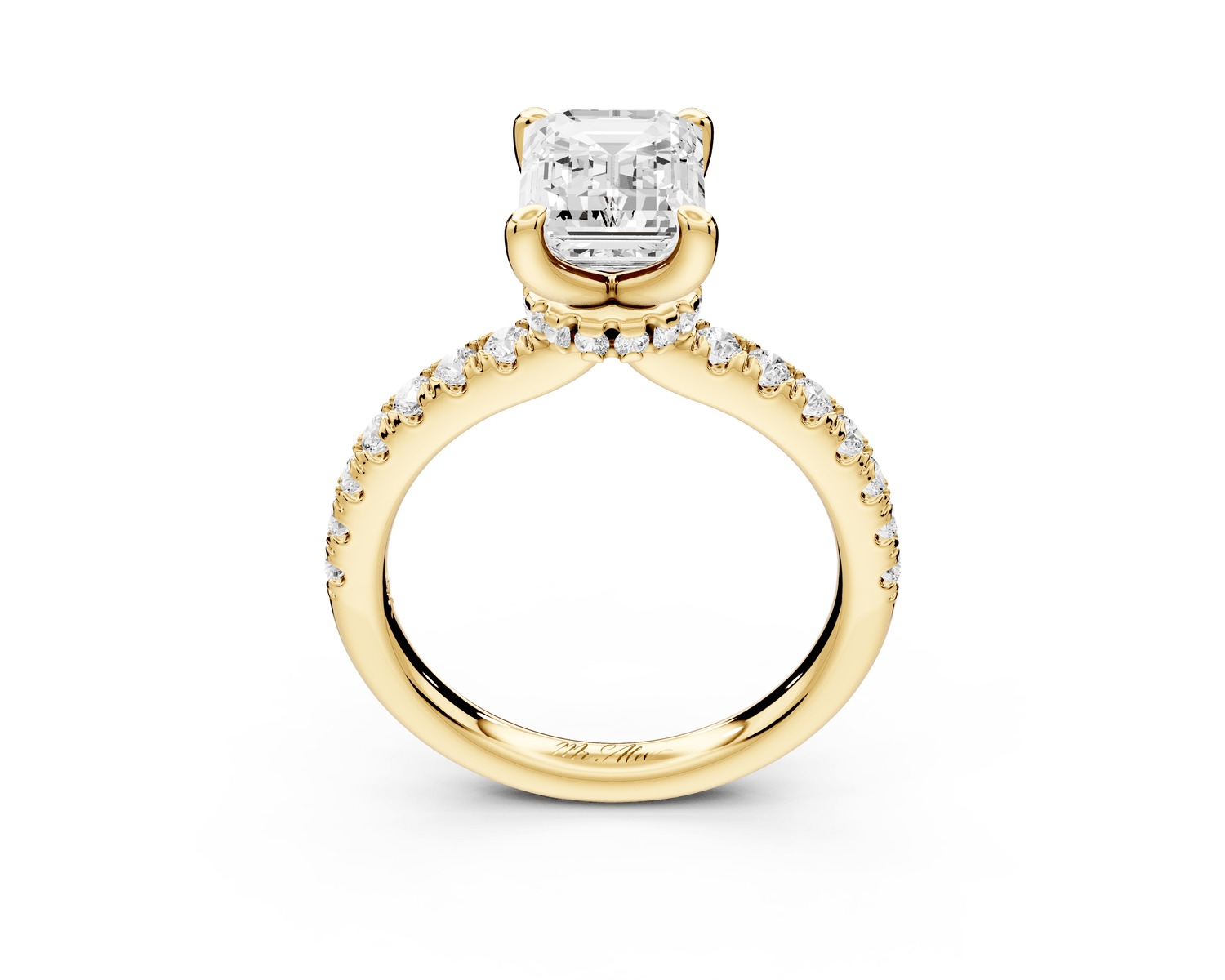 Flora - 2ct 18k yellow gold emerald talong prong Wrap around halo Half Band Engagement Ring - Mr. Alex Jewelry