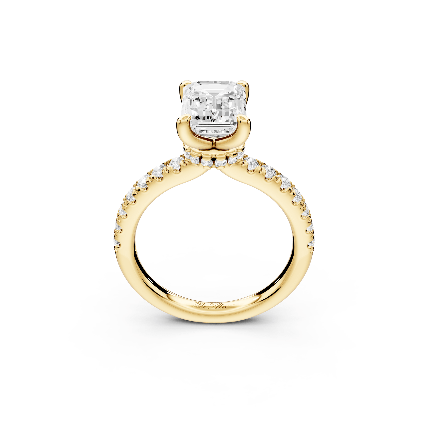 Flora - 2ct 18k yellow gold emerald talong prong Wrap around halo Half Band Engagement Ring - Mr. Alex Jewelry
