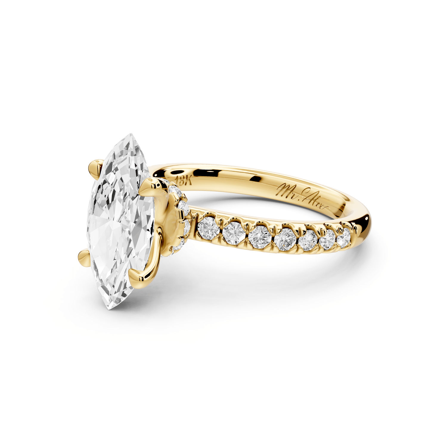 Flora - 2ct 18k yellow gold marquise talong prong Wrap around halo Half Band Engagement Ring - Mr. Alex Jewelry