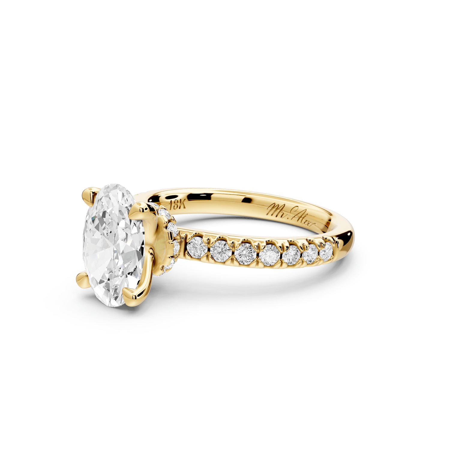 Flora - 2ct 18k yellow gold oval talong prong Wrap around halo Half Band Engagement Ring - Mr. Alex Jewelry