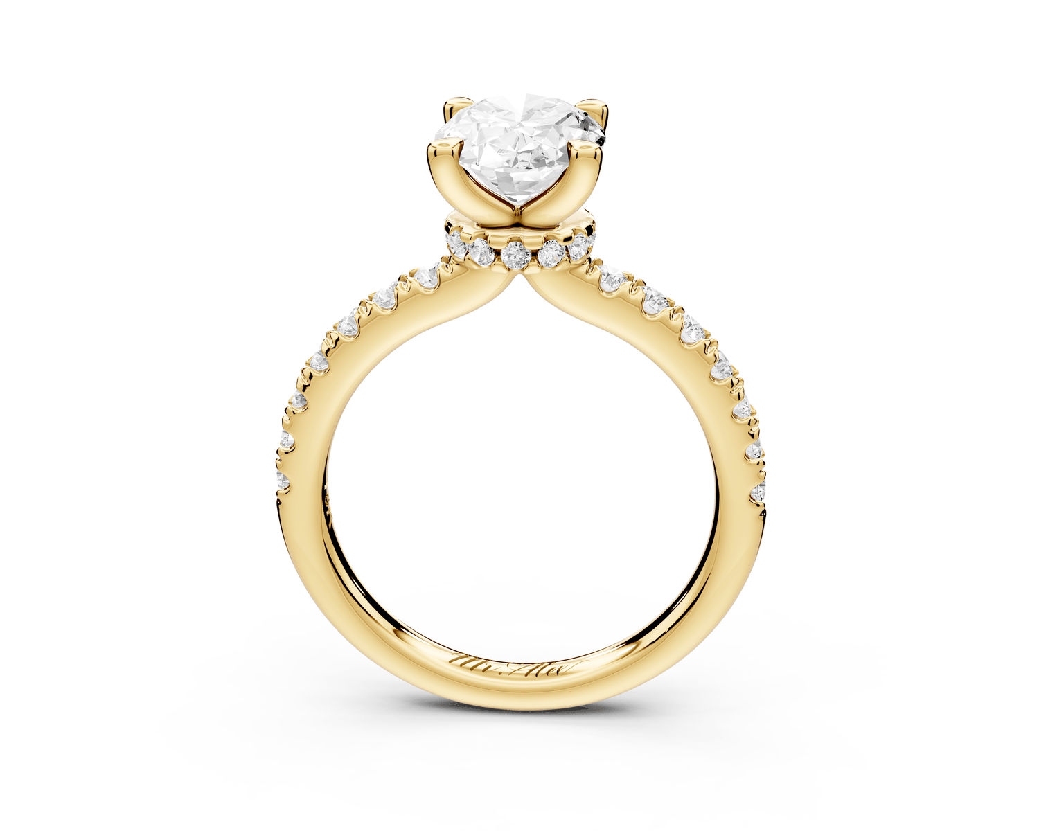 Flora - 2ct 18k yellow gold oval talong prong Wrap around halo Half Band Engagement Ring - Mr. Alex Jewelry