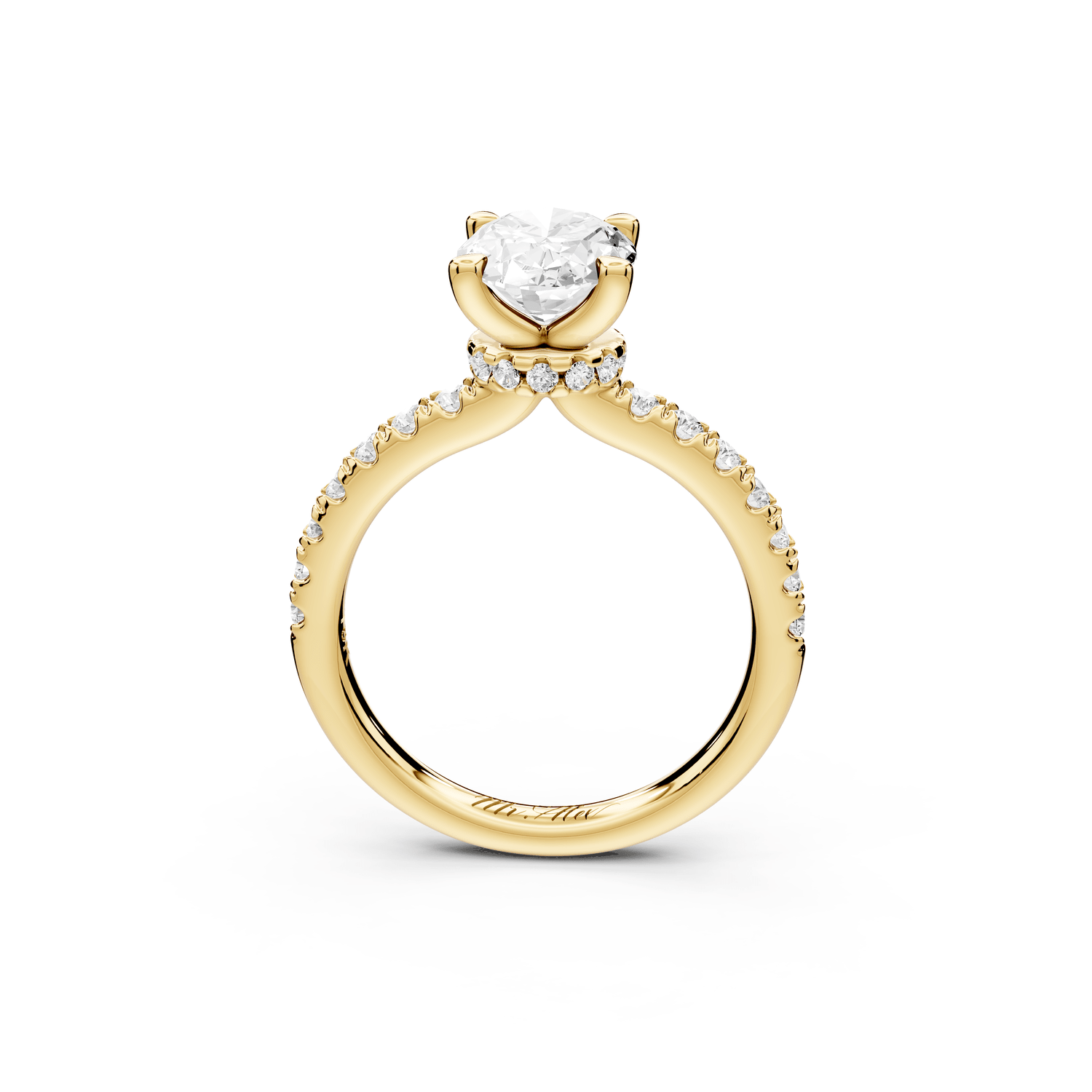 Flora - 2ct 18k yellow gold oval talong prong Wrap around halo Half Band Engagement Ring - Mr. Alex Jewelry