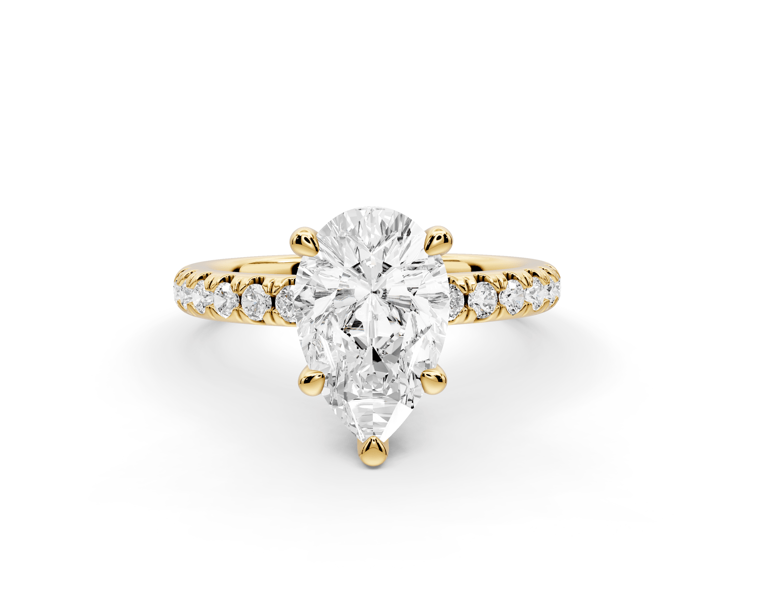 Flora - 2ct 18k yellow gold pear talong prong Wrap around halo Half Band Engagement Ring - Mr. Alex Jewelry