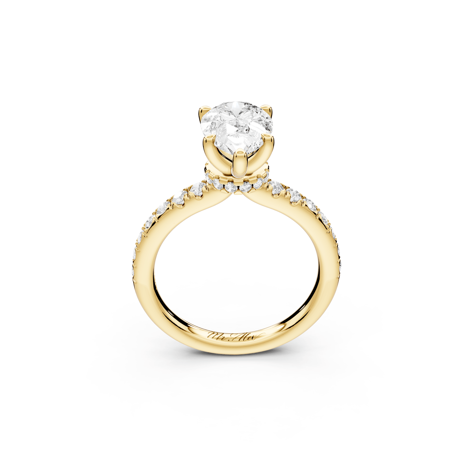 Flora - 2ct 18k yellow gold pear talong prong Wrap around halo Half Band Engagement Ring - Mr. Alex Jewelry