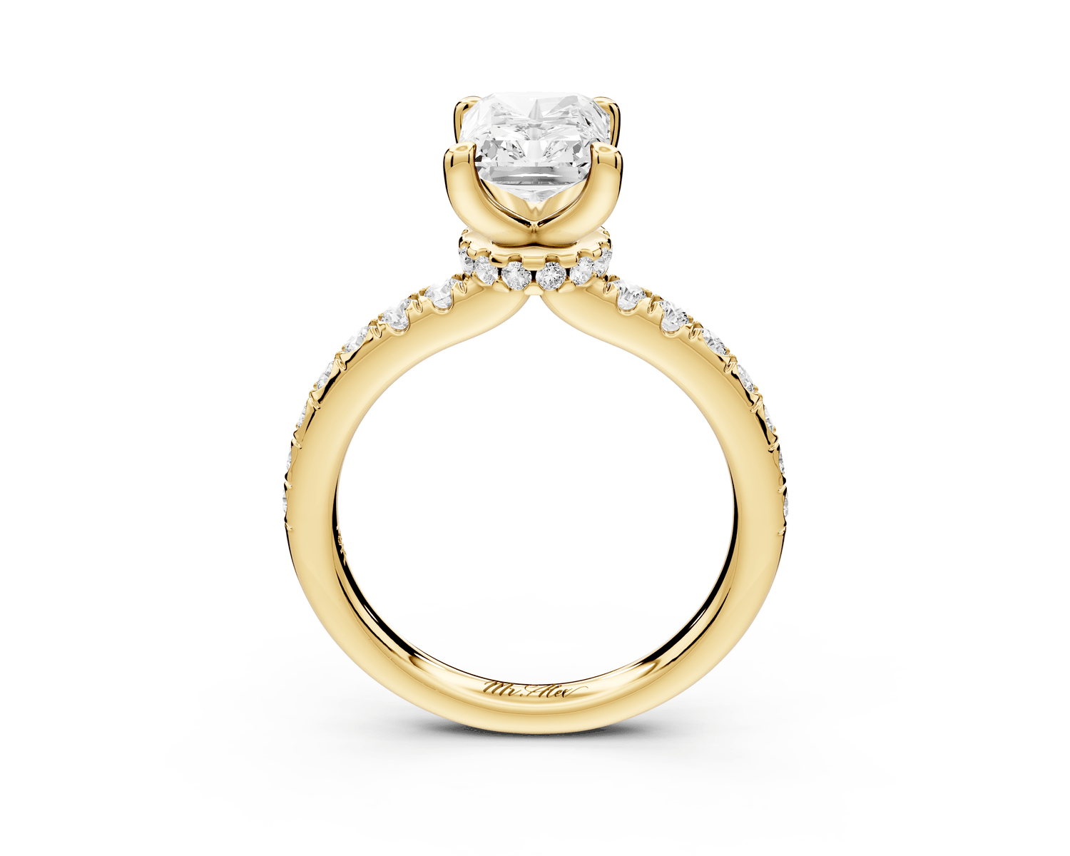 Flora - 2ct 18k yellow gold radiant talong prong Wrap around halo Half Band Engagement Ring - Mr. Alex Jewelry