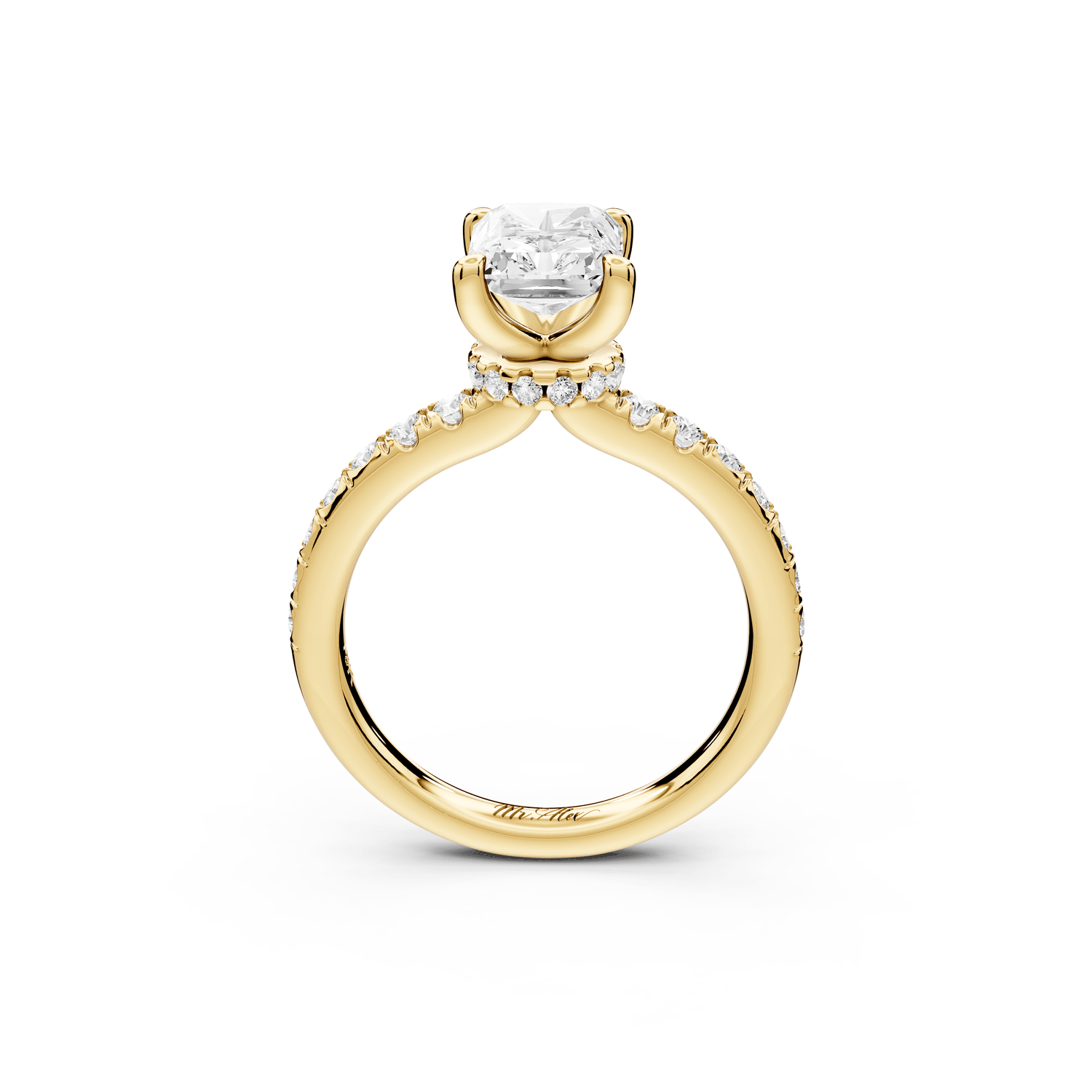 Flora - 2ct 18k yellow gold radiant talong prong Wrap around halo Half Band Engagement Ring - Mr. Alex Jewelry