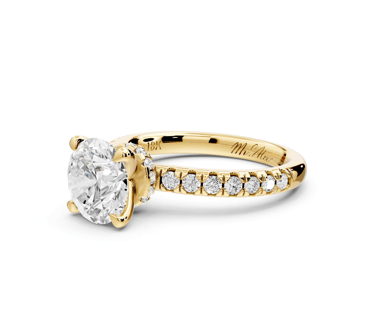 Flora - 2ct 18k yellow gold round talong prong Wrap around halo Half Band Engagement Ring - Mr. Alex Jewelry