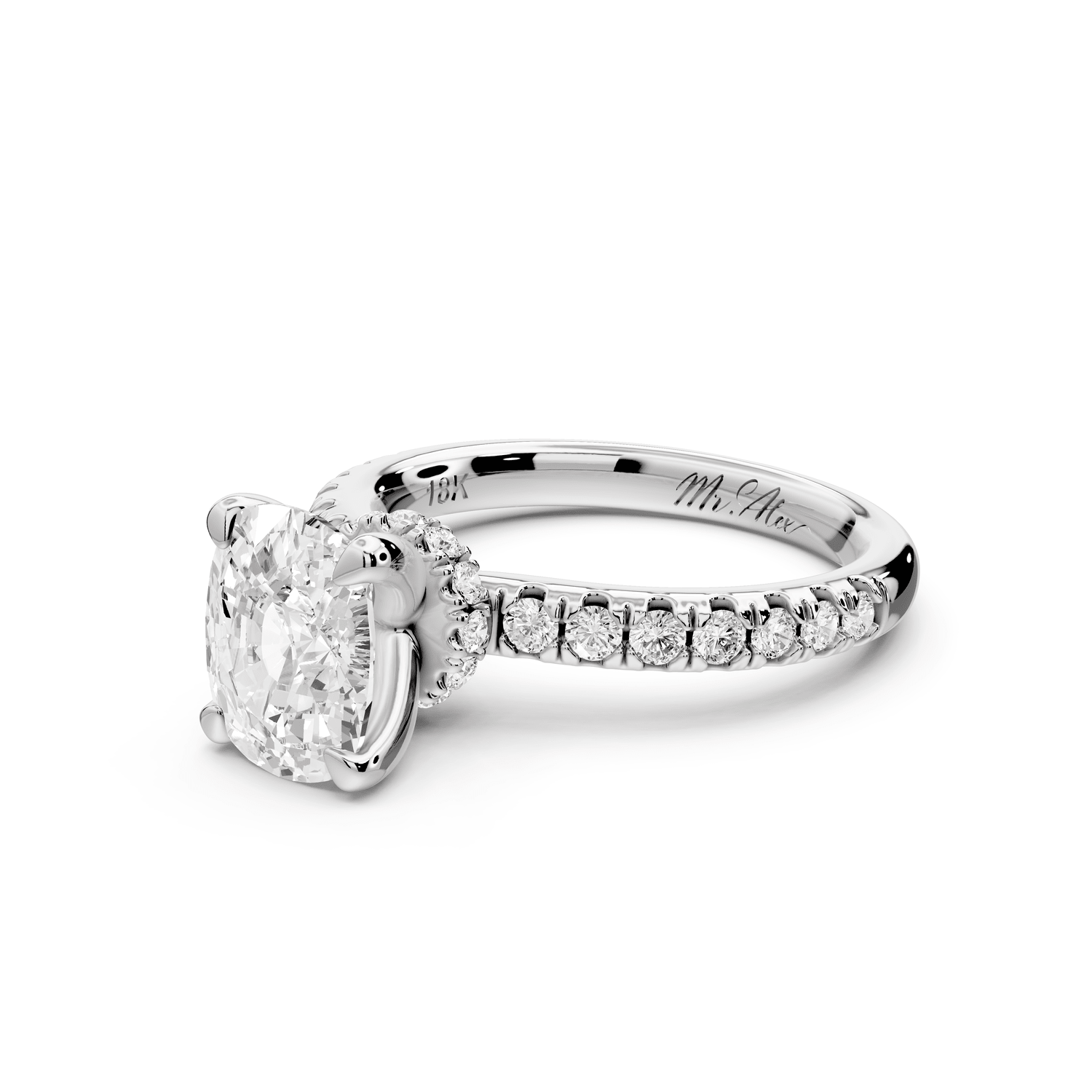 Flora - 2ct platinum ecushion talong prong Wrap around halo Half Band Engagement Ring - Mr. Alex Jewelry