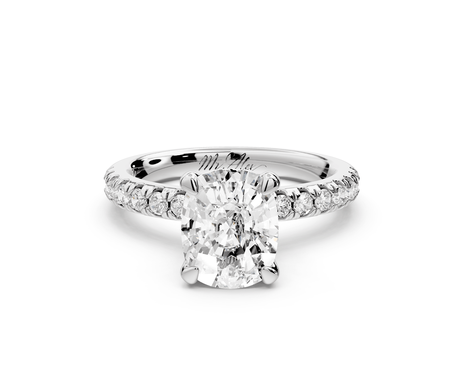 Flora - 2ct platinum ecushion talong prong Wrap around halo Half Band Engagement Ring - Mr. Alex Jewelry