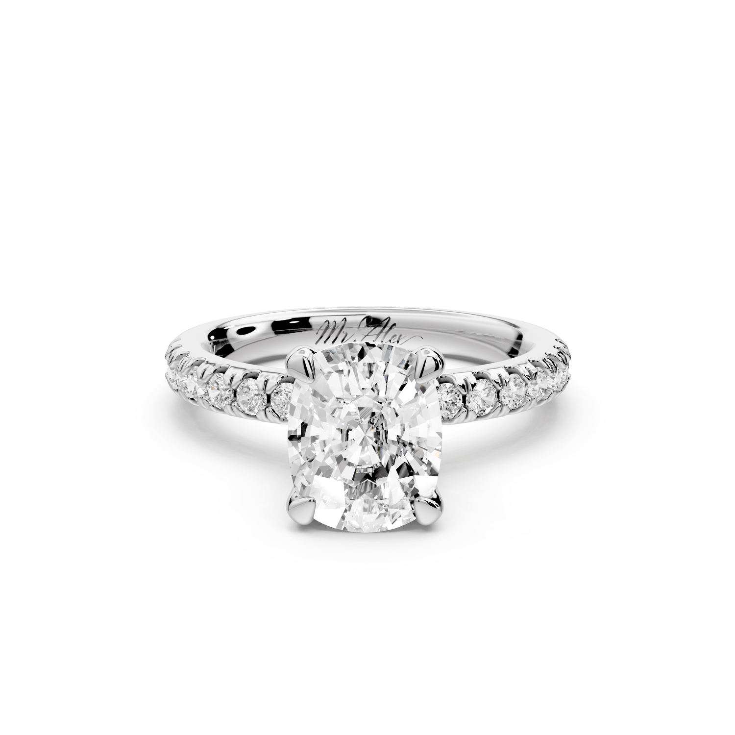 Flora - 2ct platinum ecushion talong prong Wrap around halo Half Band Engagement Ring - Mr. Alex Jewelry