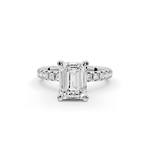 Flora - 2ct platinum emerald talong prong Wrap around halo Half Band Engagement Ring - Mr. Alex Jewelry