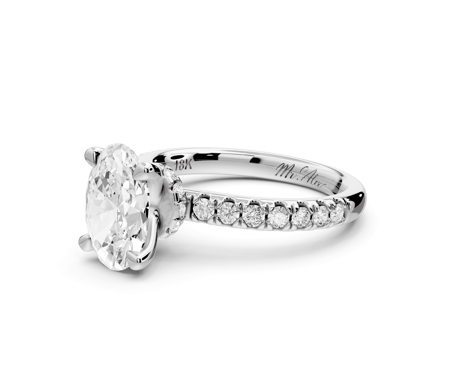Flora - 2ct platinum oval talong prong Wrap around halo Half Band Engagement Ring - Mr. Alex Jewelry