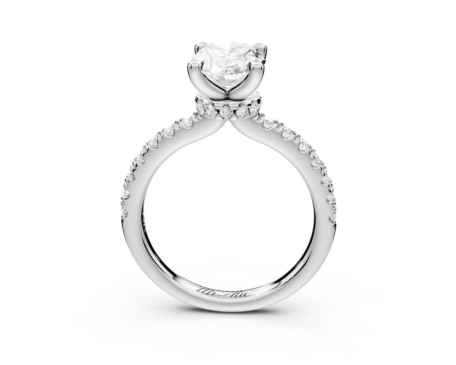 Flora - 2ct platinum oval talong prong Wrap around halo Half Band Engagement Ring - Mr. Alex Jewelry