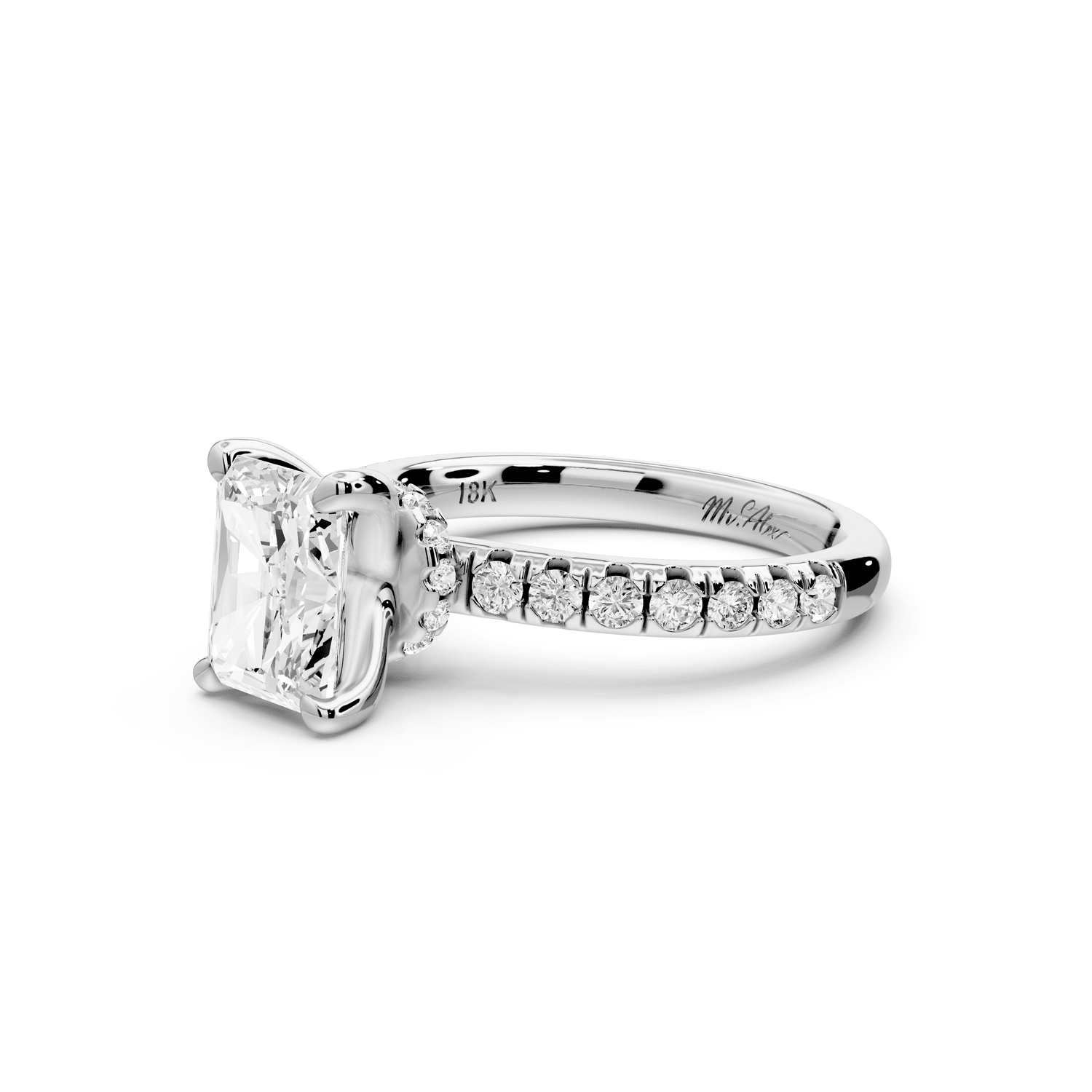 Flora - 2ct platinum radiant talong prong Wrap around halo Half Band Engagement Ring - Mr. Alex Jewelry