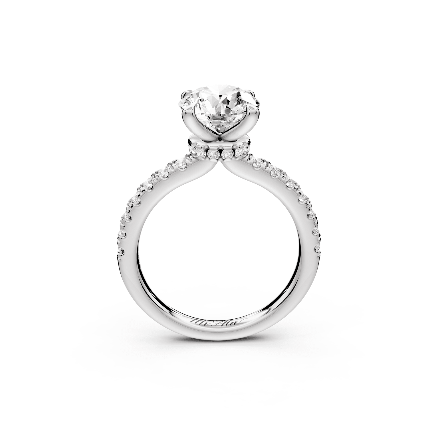 Flora - 2ct platinum round talong prong Wrap around halo Half Band Engagement Ring - Mr. Alex Jewelry