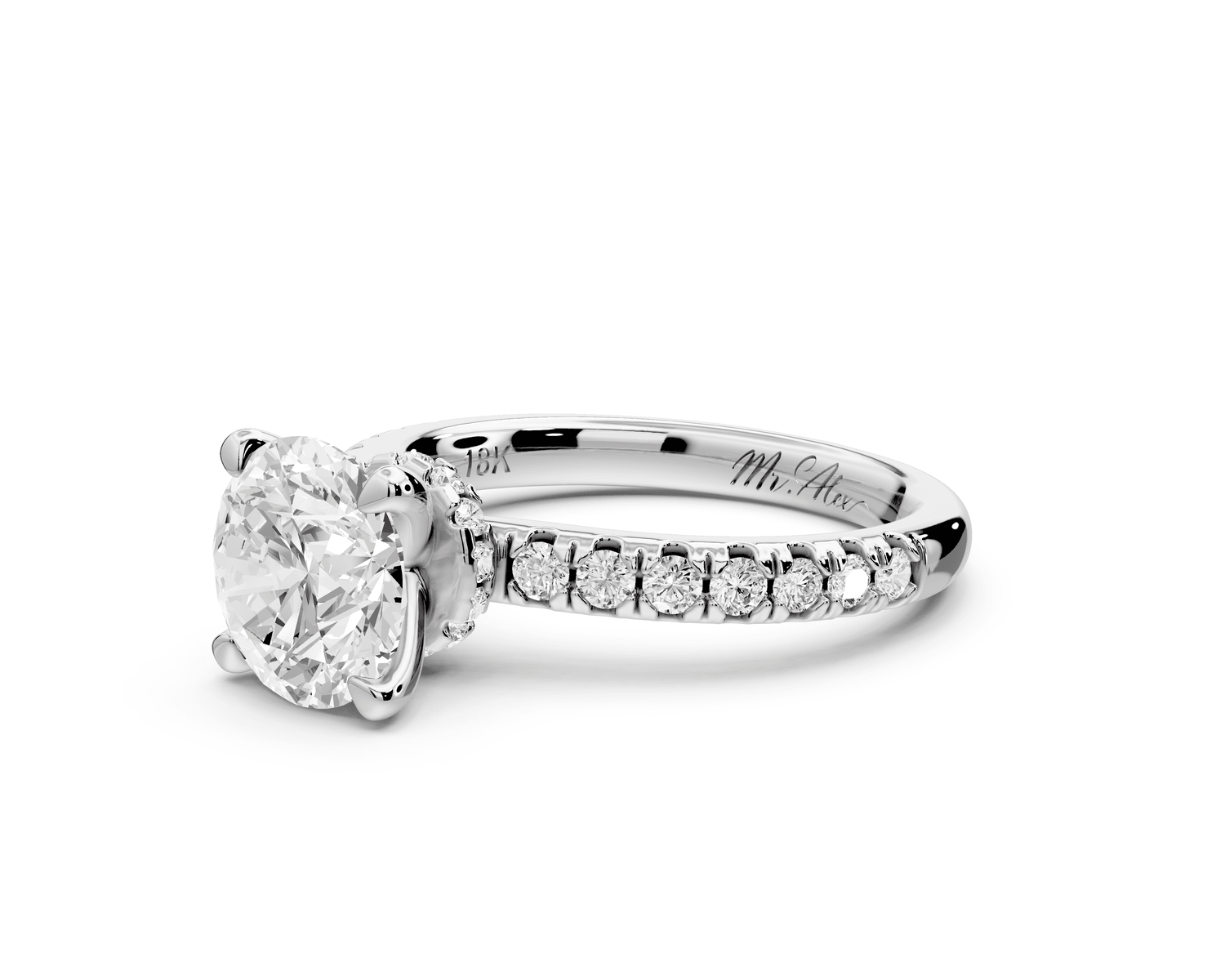 Flora - 2ct platinum round talong prong Wrap around halo Half Band Engagement Ring - Mr. Alex Jewelry