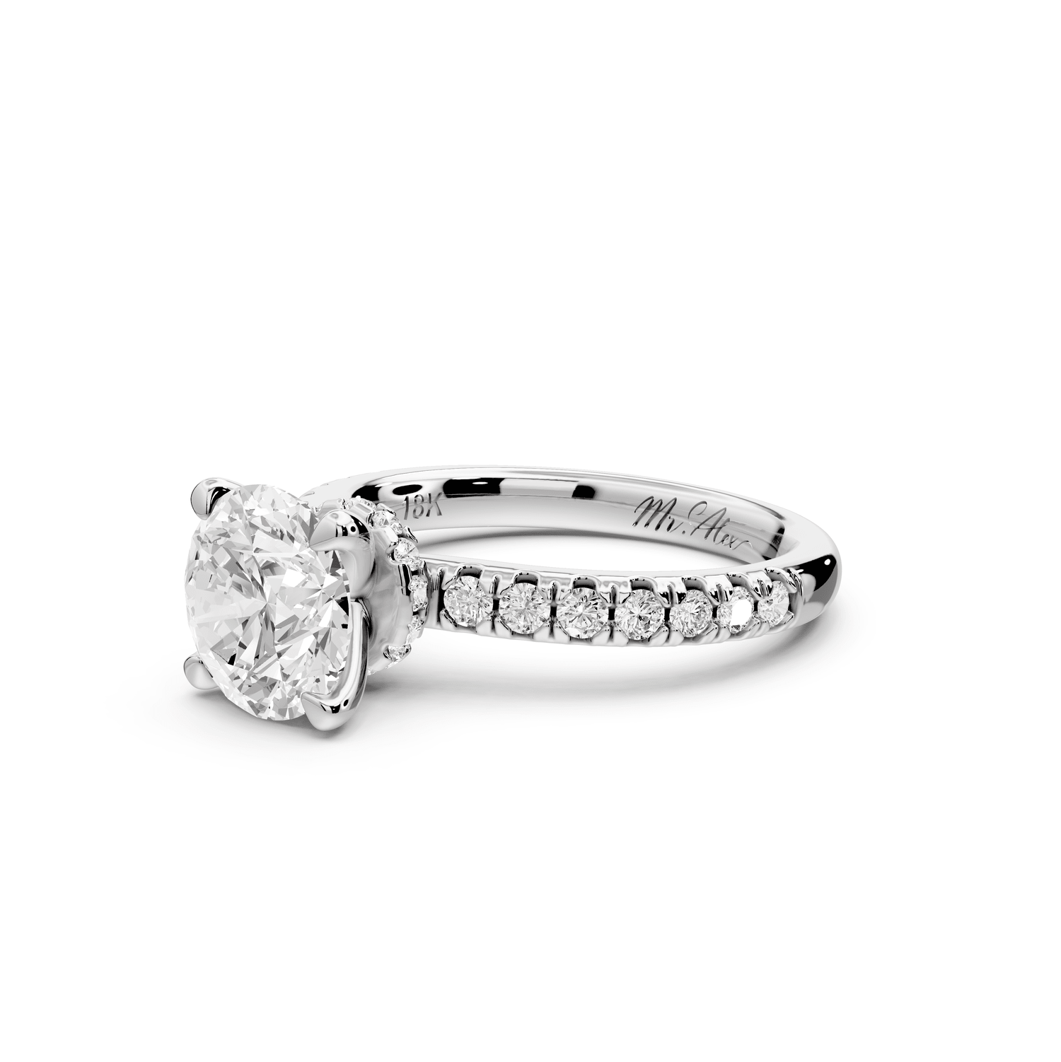 Flora - 2ct platinum round talong prong Wrap around halo Half Band Engagement Ring - Mr. Alex Jewelry