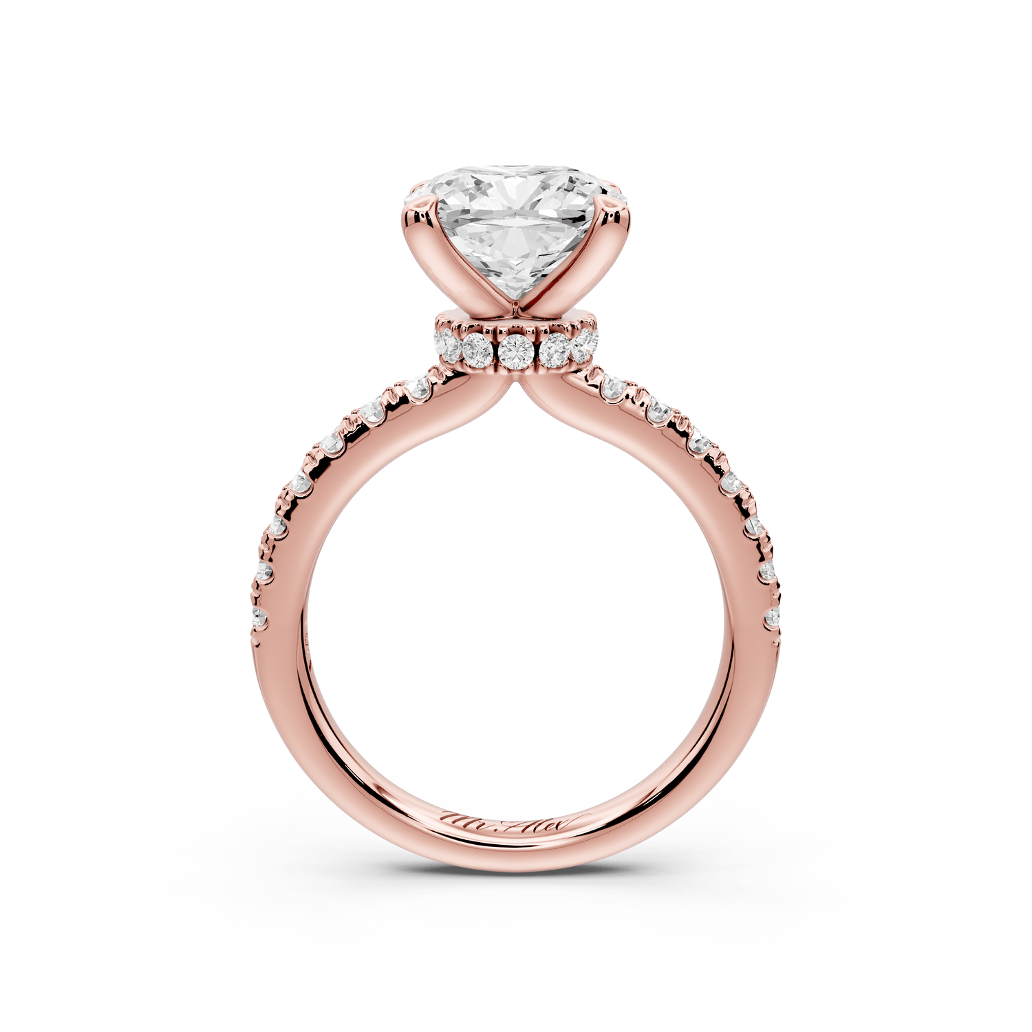 Flora - 3ct 14k rose gold cushion talong prong Wrap around halo Half Band Engagement Ring - Mr. Alex Jewelry